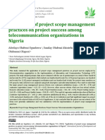 Application of Project Scope Management Practices On Project Success Among Telecommunication Organizations in Nigeria