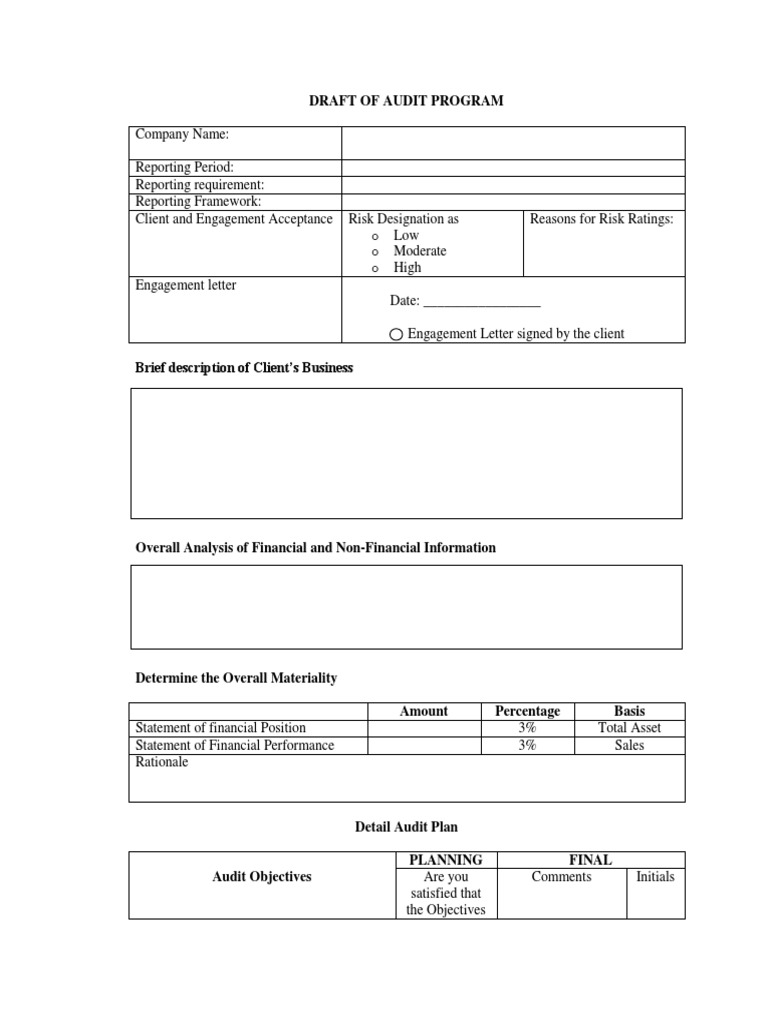 Draft Audit Program Template | PDF | Audit | Inventory