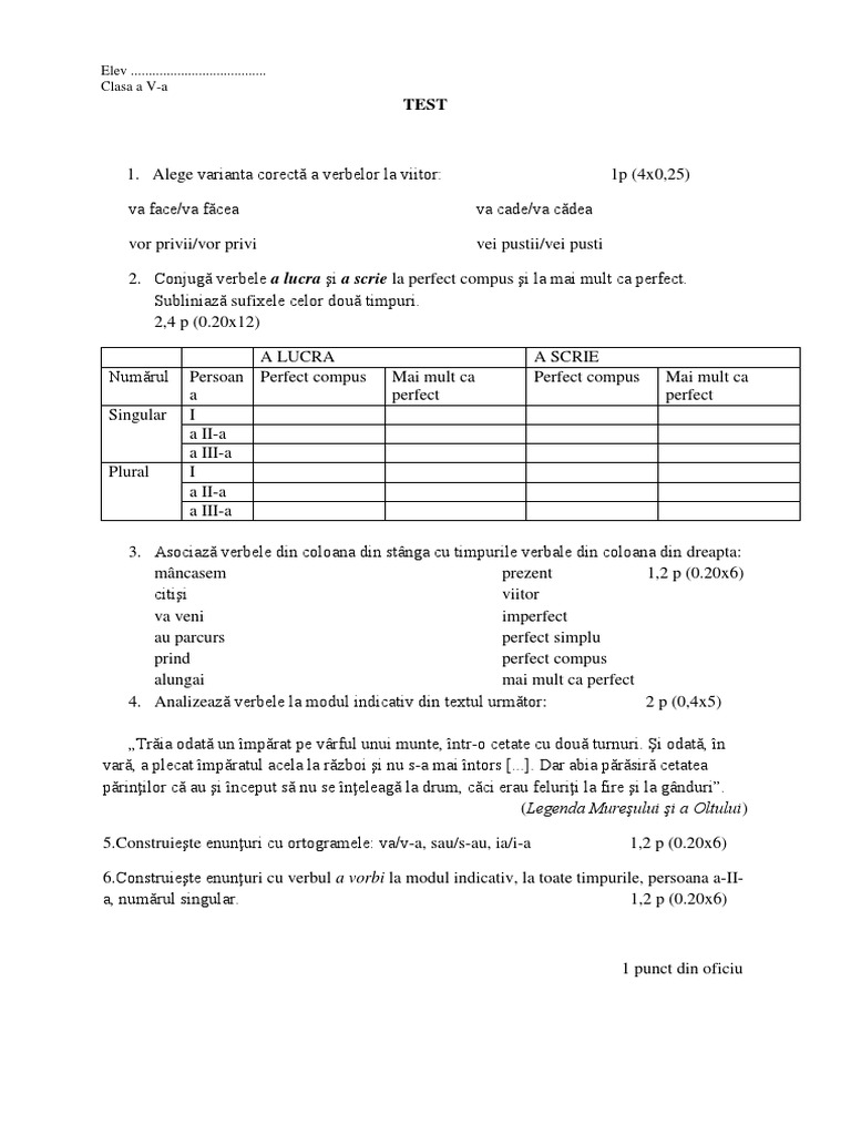 Mod Indicativ Test | PDF