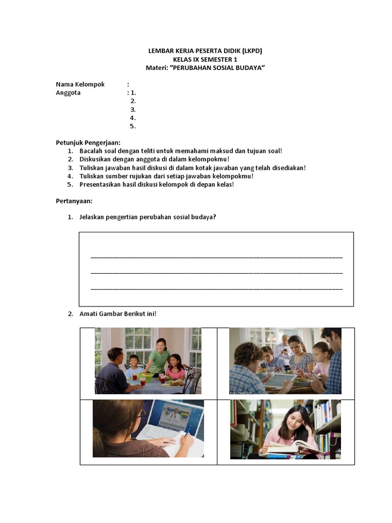 Soal Latihan Ips Perubahan Sosial Budaya Kelas 9