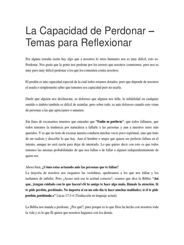 La Capacidad De Perdonar Docx Perdon Obediencia Comportamiento Humano