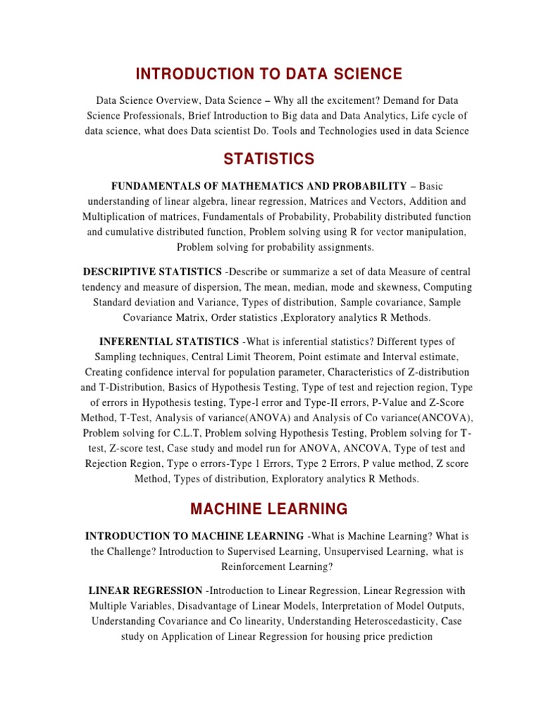Data Science Statistics and Syllabus | PDF | Machine Learning | Statistics