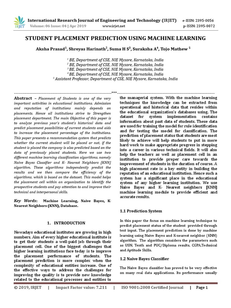 Student Placement Prediction | PDF | Statistical Classification ...