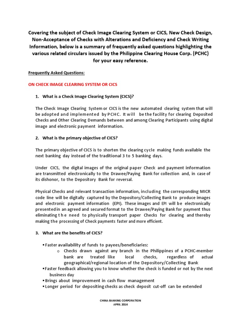 New Check Format and CICS Guidelines | PDF | Clearing (Finance) | Cheque