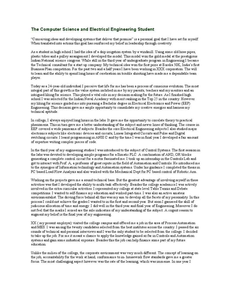 Electrical Engineering Sample Sop 1 Automation Engineering Free