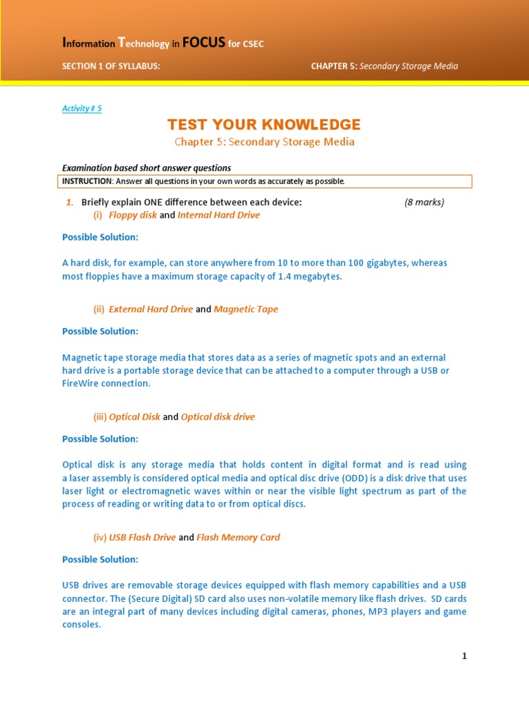 I Focus: Test Your Knowledge | PDF | Computer Data Storage | Usb Flash ...