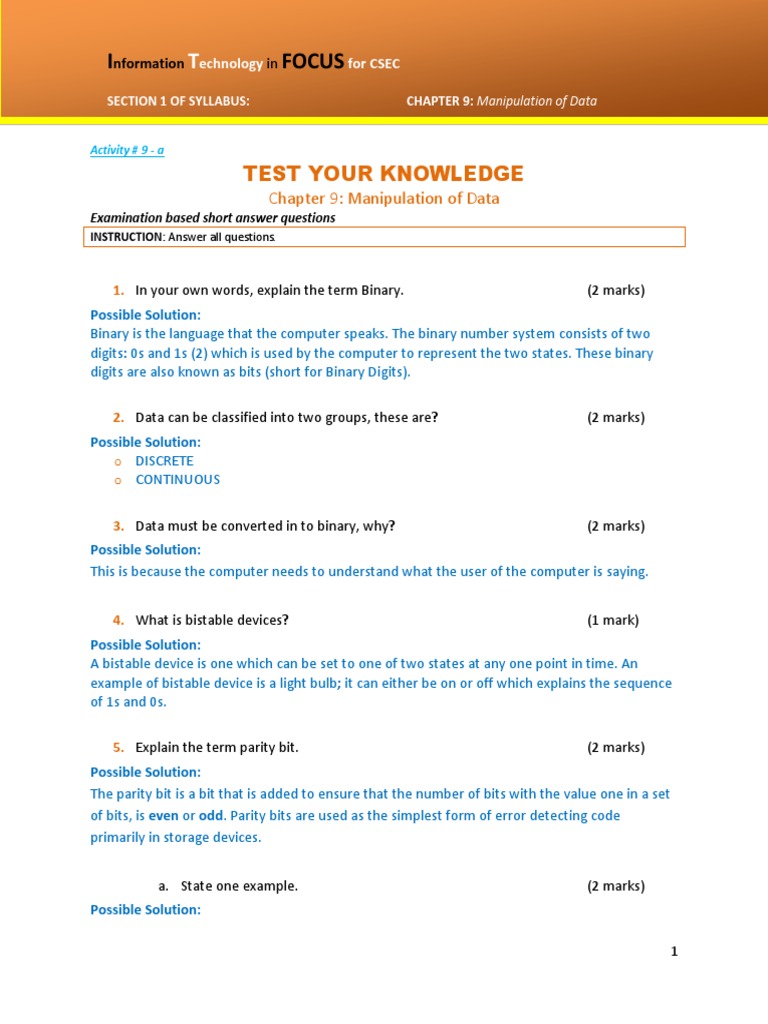 I Focus: Test Your Knowledge | PDF | Bit | Binary Coded Decimal