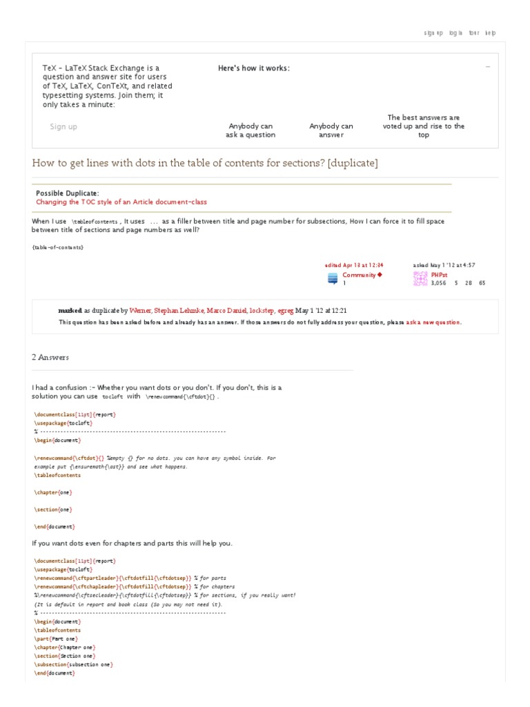 latex table of contents add dots