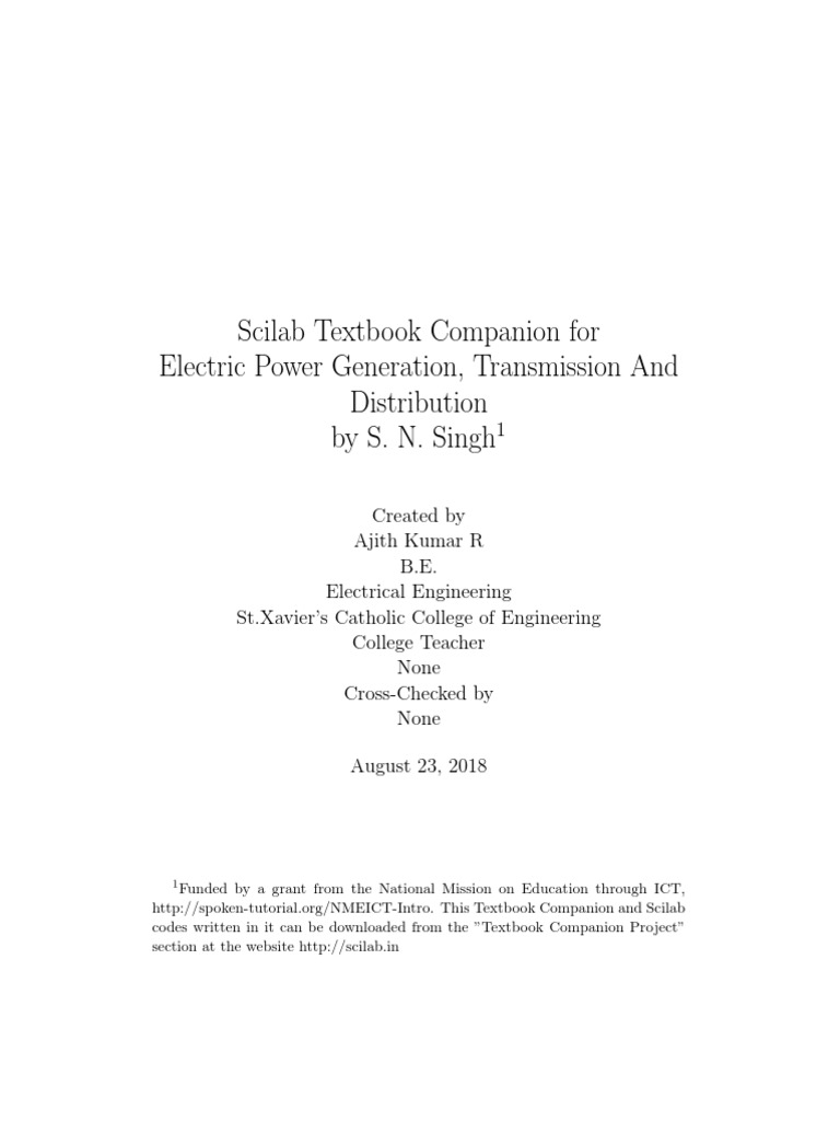 Scilab Textbook Companion For Electric Power Generation, Transmission