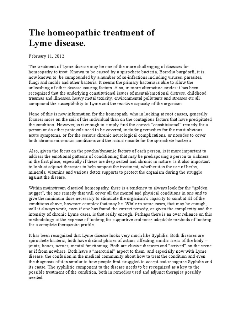The Homeopathic Treatment of Lyme PDF Lyme Disease Homeopathy
