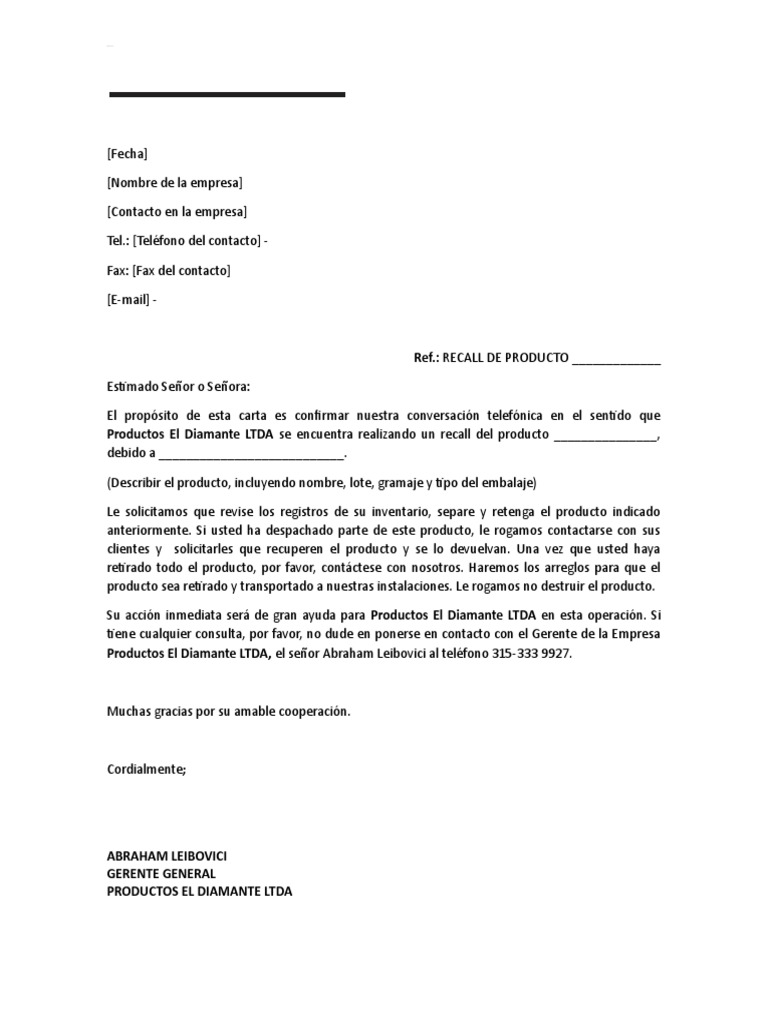 Modelo Carta Recall PDF