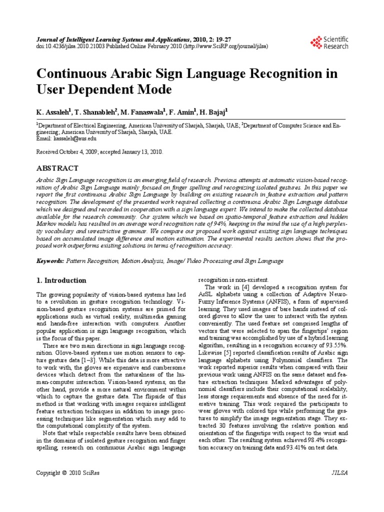 Continuous Arabic Sign Language Recognition in User Dependent Mode ...