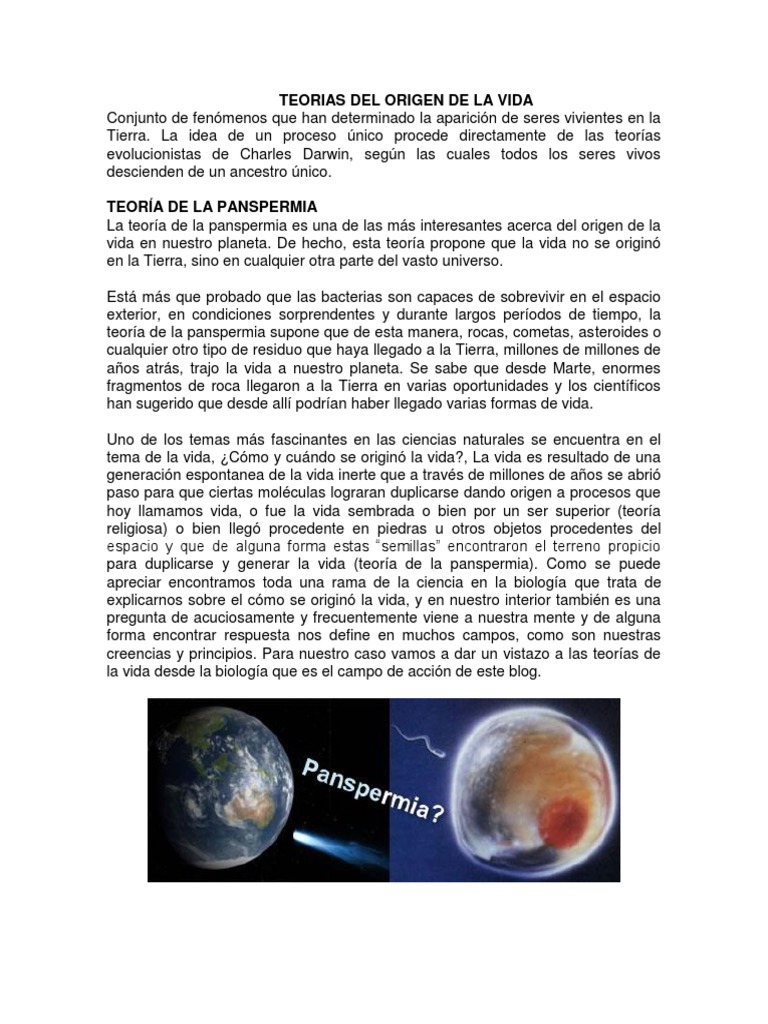 Teorías sobre el Origen de la Vida | PDF | Creacionismo | Vida