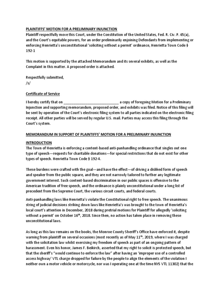 Plaintiffs' Motion For A Preliminary Injunction | PDF | Freedom Of ...