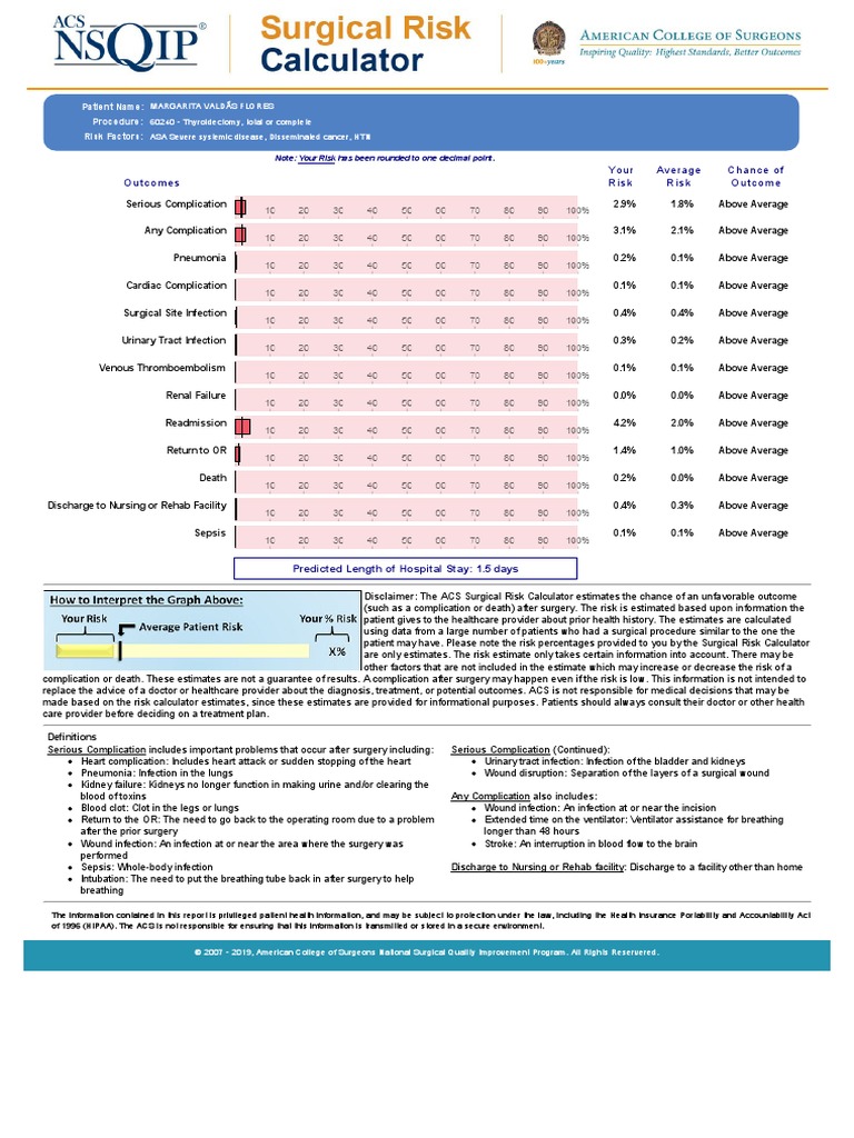 ACSRiskCalculatorReport05142019 115521193 | PDF | Surgery | Sepsis