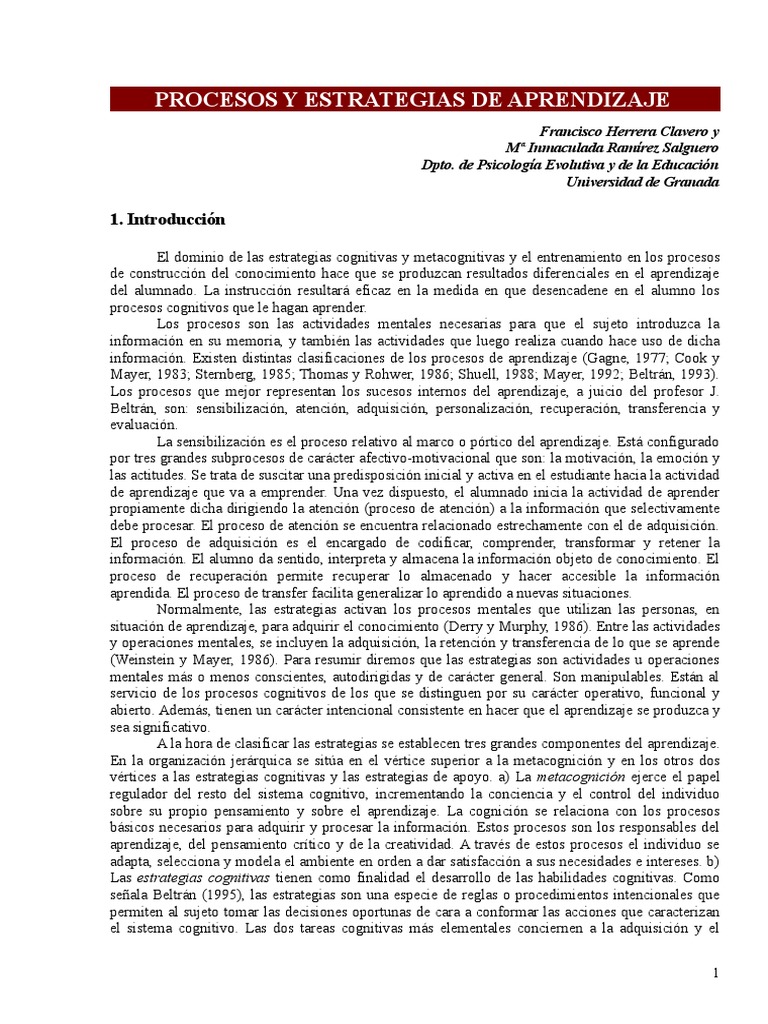 Procesos y Estrategias de Aprendizaje | PDF | Aprendizaje | Mente