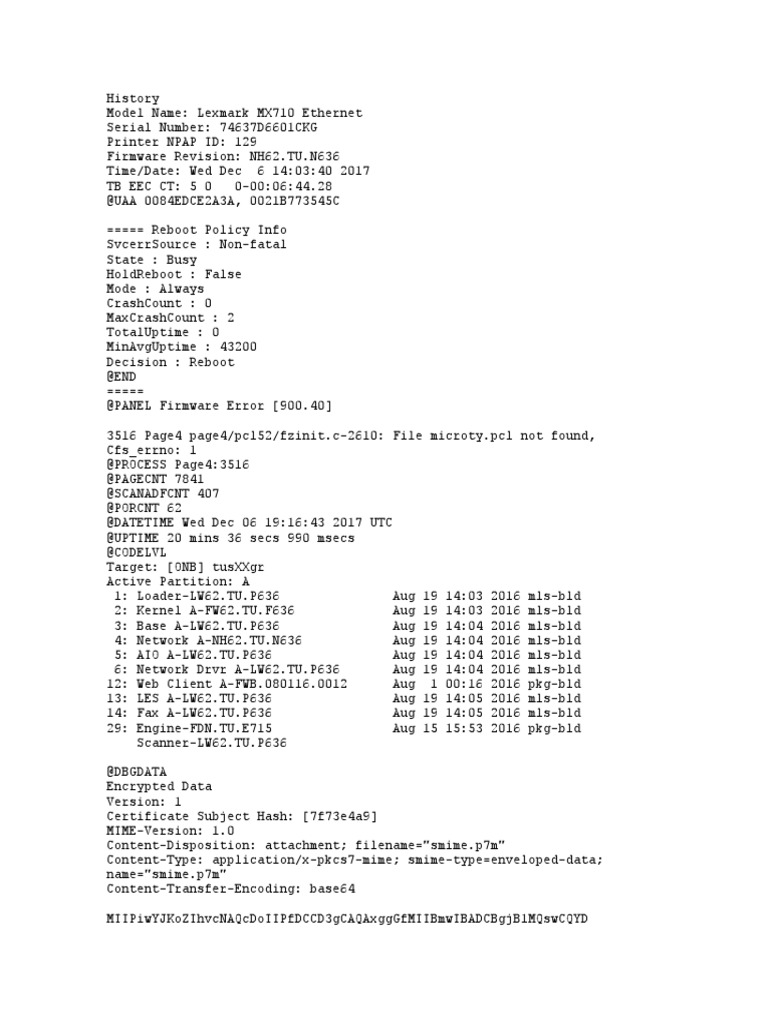 Lexmark MX710 Error Report | PDF | Image Scanner | System Software