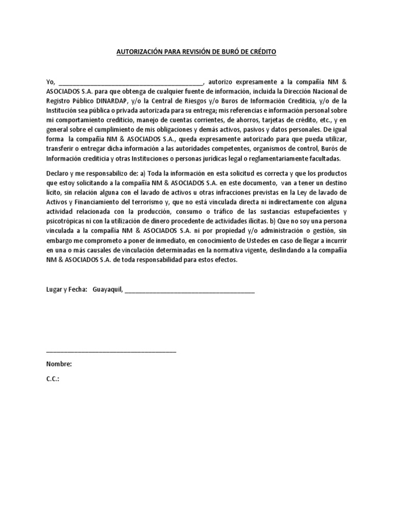 Carta AutorizaciÓn BurÓ De CrÉditodocx