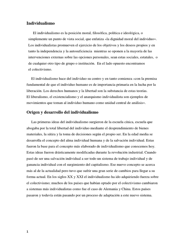 Individualismo | PDF | Individualismo | Educación avanzada