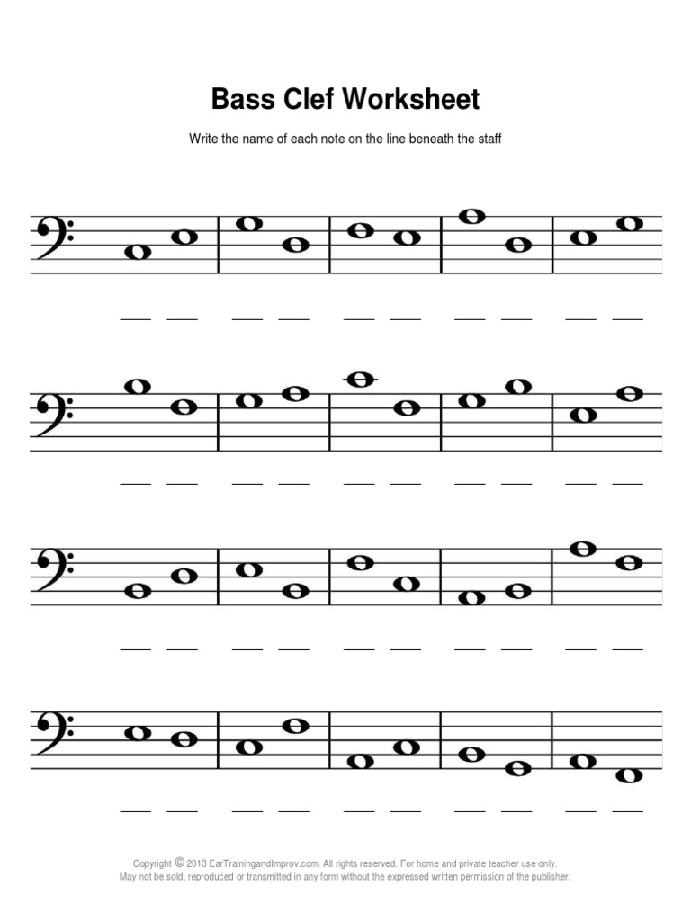 Free Printable Bass Clef Worksheets