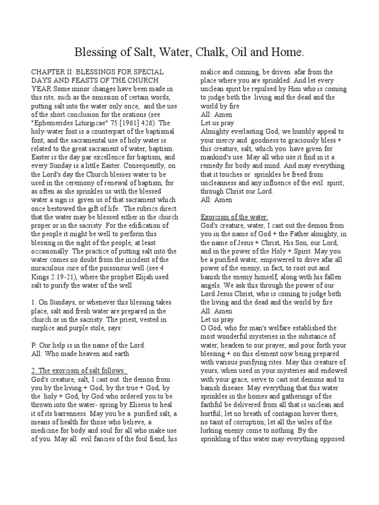 Blessing of Salt Water Chalk Oil and Home Jesus Baptism