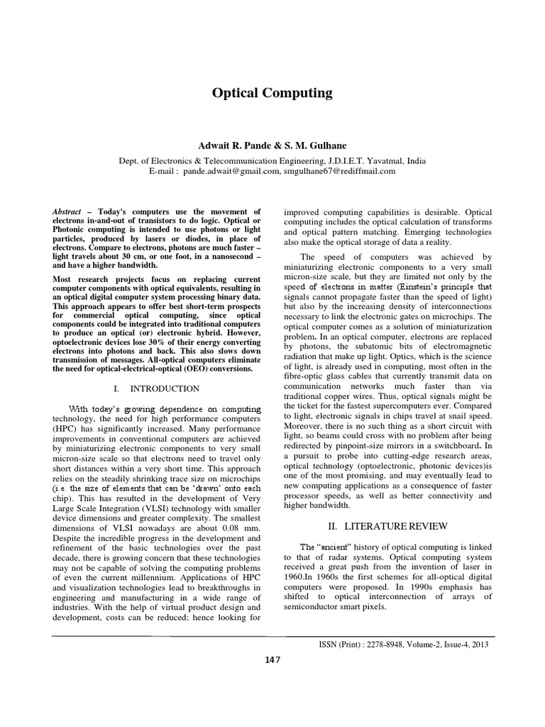 Optical Computers | PDF | Laser | Optics