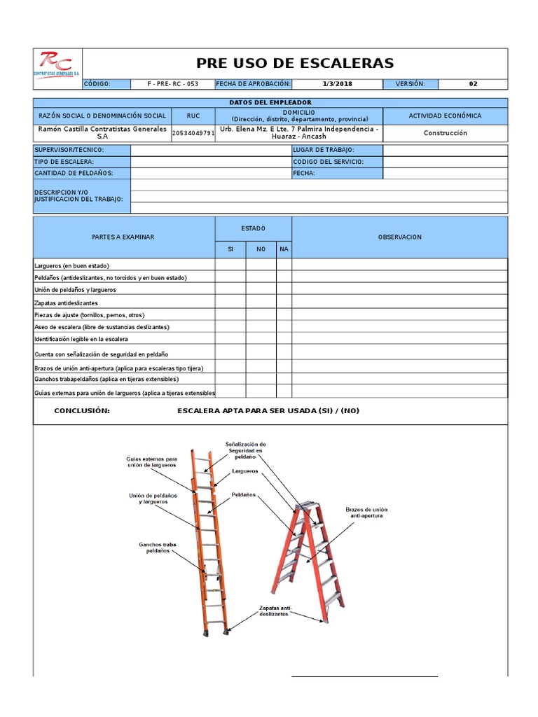 Inspección Pre Uso de Escaleras | PDF