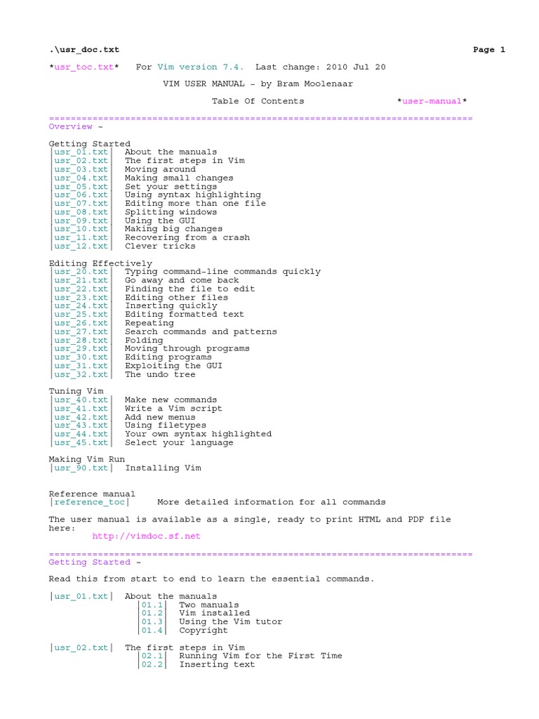 VIM User Manual PDF | PDF | Command Line Interface | Text File