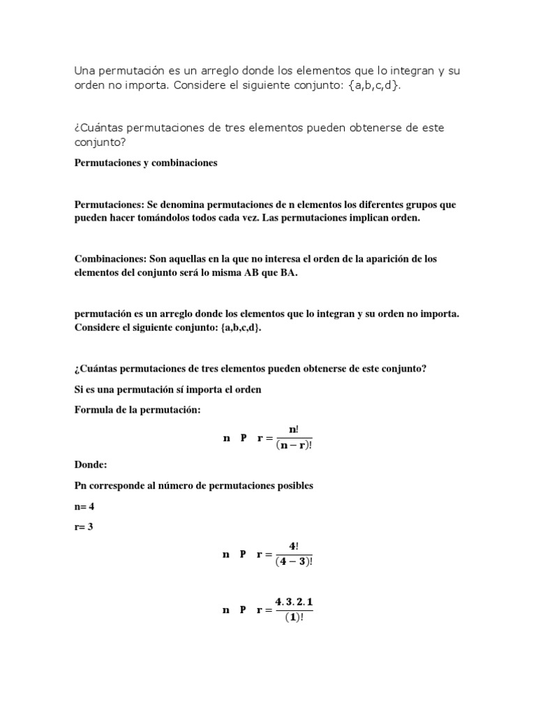 Diferencias entre Permutaciones y Combinaciones | PDF | Permutación ...
