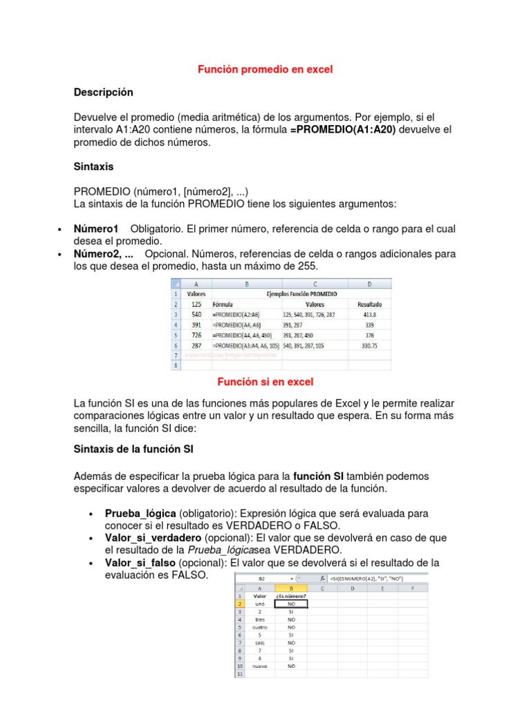 Función PROMEDIO en Excel: Guía y Ejemplos | PDF | Función (Matemáticas ...