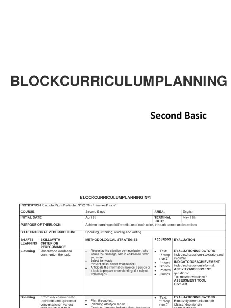 Second Basic English Curriculum Plan | PDF | Vocabulary | Reading (Process)