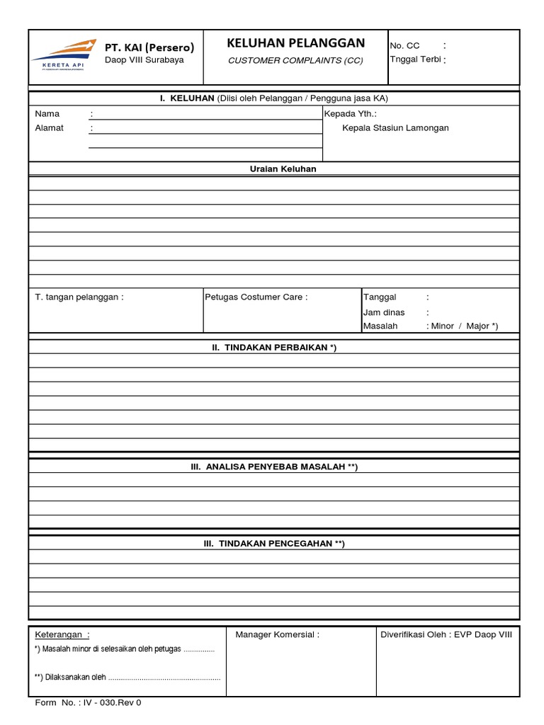 Form Keluhan Pelanggan | PDF
