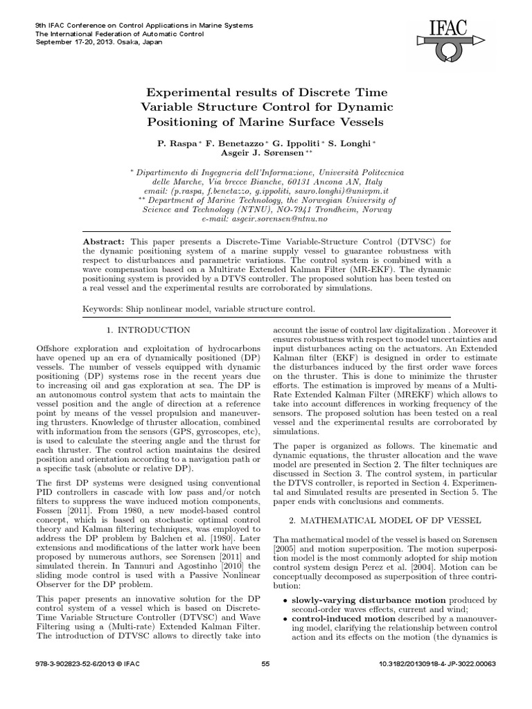 Experimental Results of Discrete Time Variable Structure Control For ...