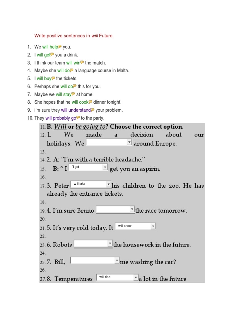 Positive Sentences in Future Tense | PDF
