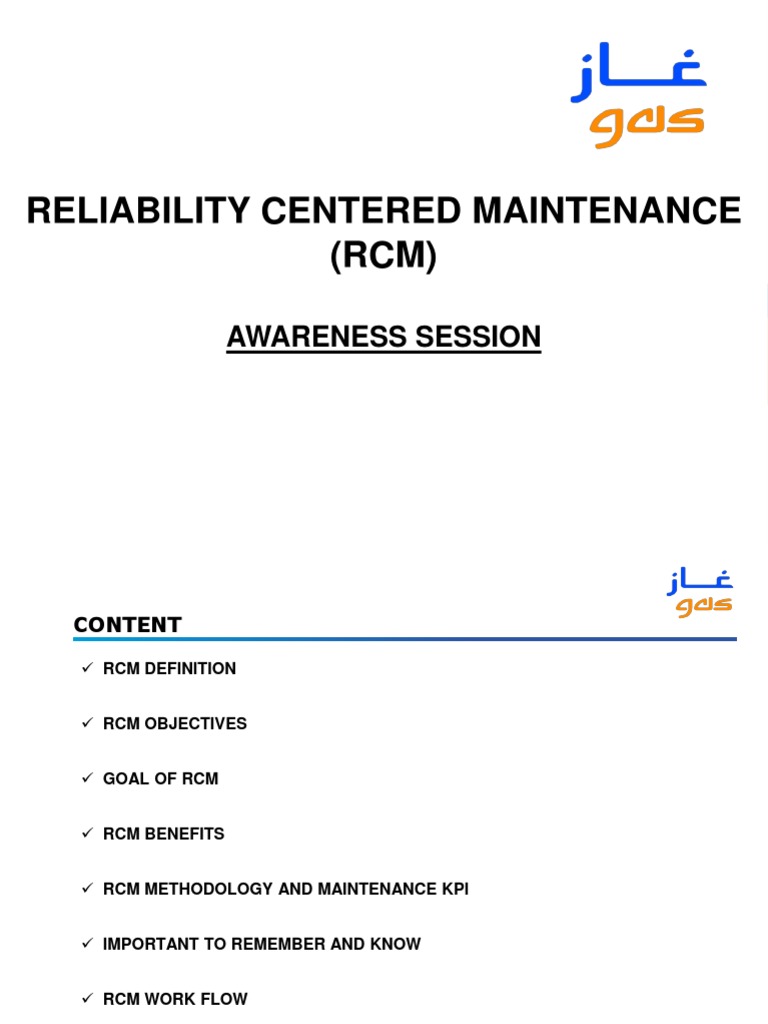 Reliability Centered Maintenance Rcm Awareness Session Pdf