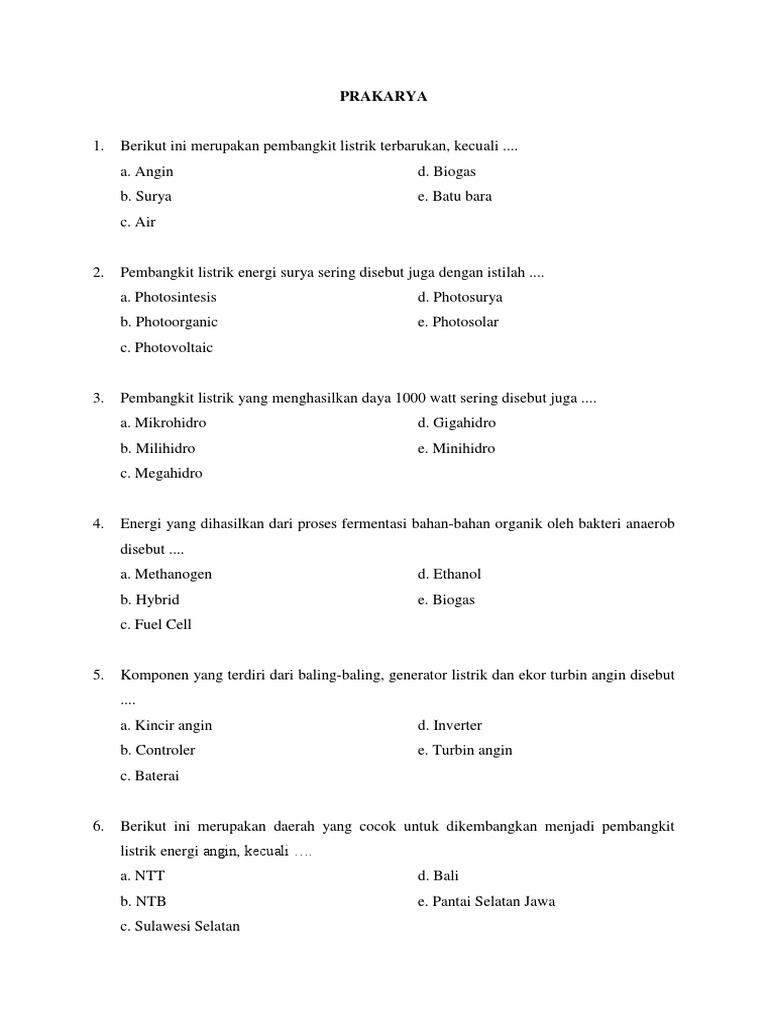 Soal Prakarya Listrik Dunia Sosial