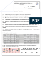 Avaliação de recuperação em matemática para 7o ano