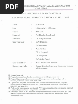 Minit Mesyuarat Jawatankuasa Bantuan Murid 2019 Pdf Pdf
