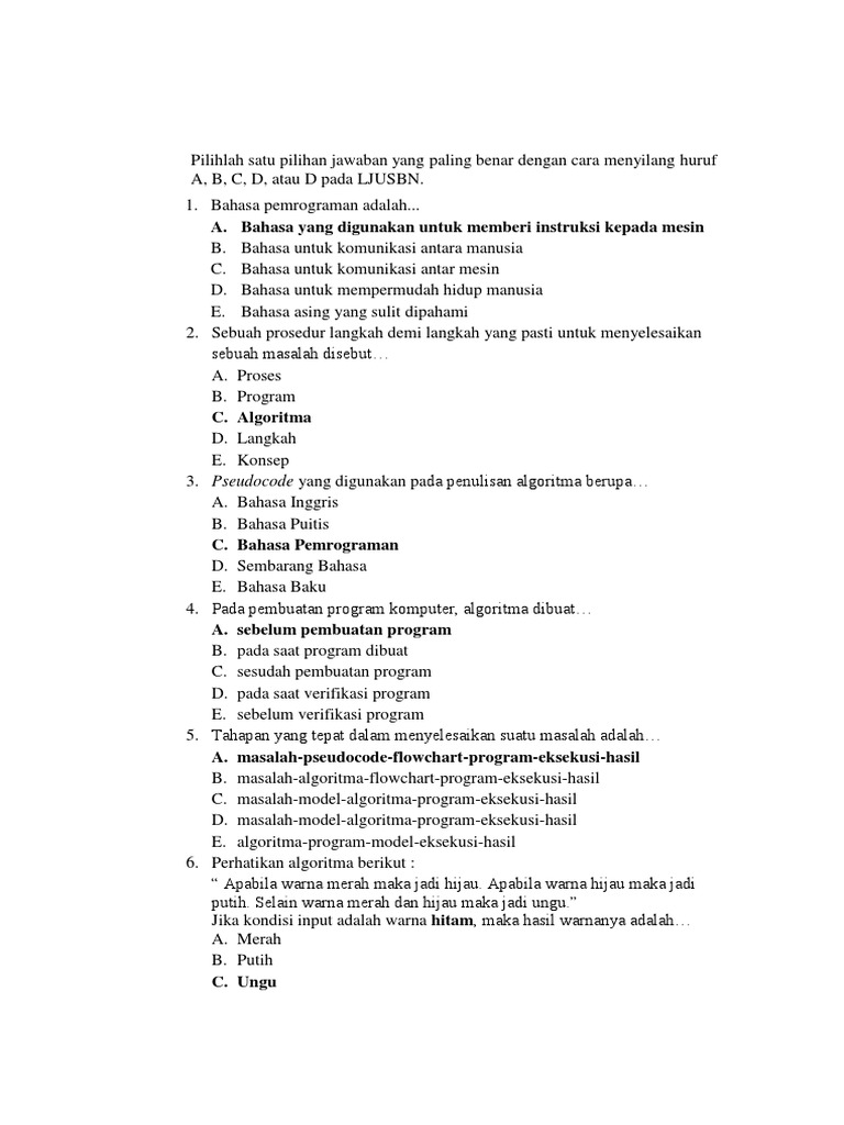 Soal Pilihan Ganda Pemrograman Dasar | PDF