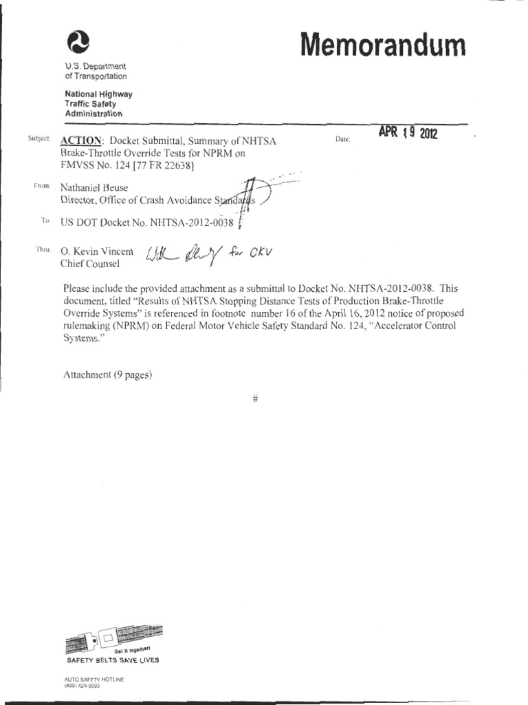 Results of NHTSA Stopping Distance Tests of Production BrakeThrottle