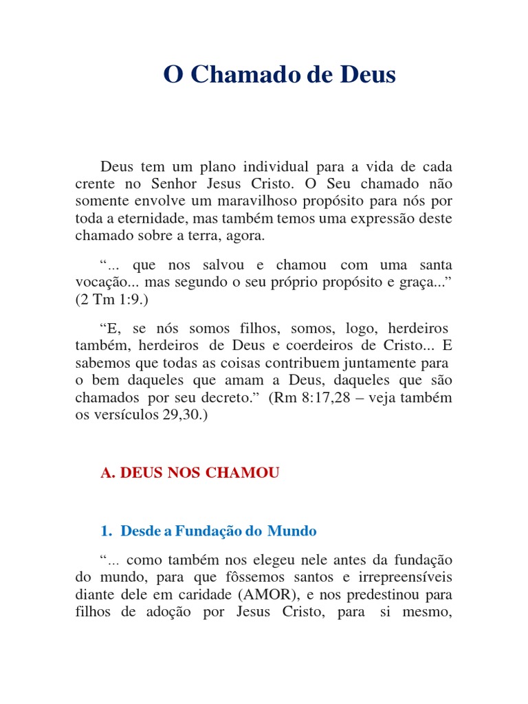 O Chamado de Deus | PDF | Apóstolo Paulo | Jesus
