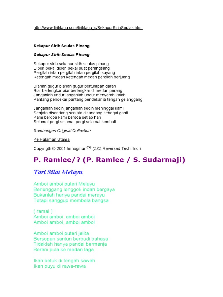 Lagu tradisional melayu lirik