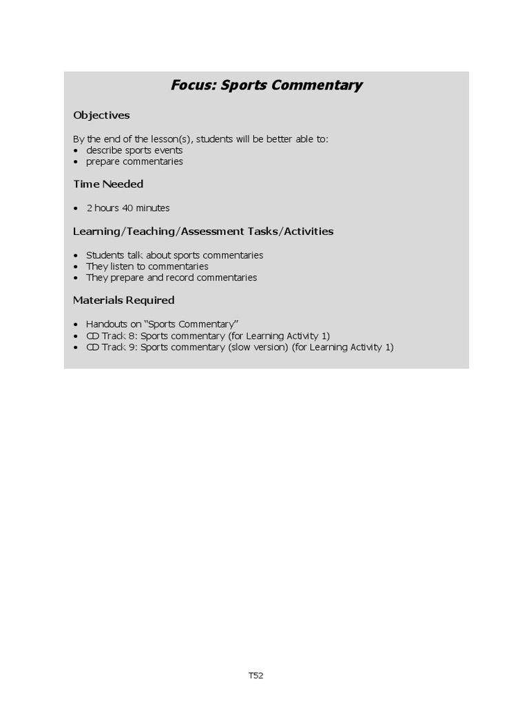 Preparing Sports Commentaries A Guide for Students PDF Question