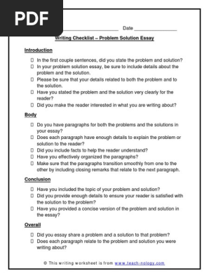 Rubrics for problem solution essay