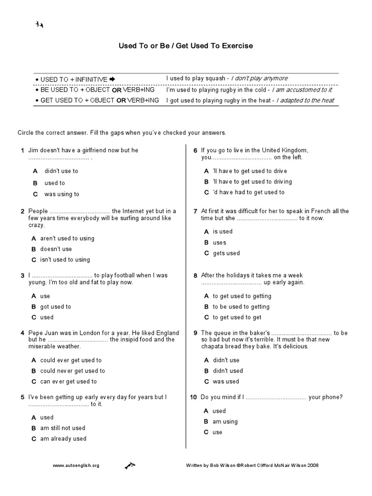 Get Used To Exercises 1 Pdf Pdf Leisure