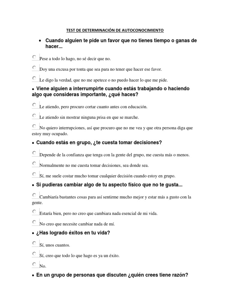 Test de Autoconocimiento Personal | PDF | Verdad | Razón