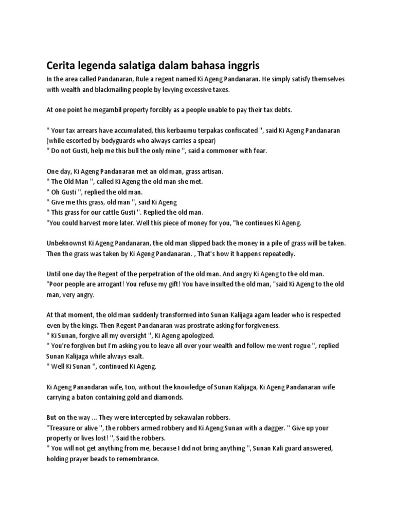 Cerita legenda salatiga dalam bahasa inggris