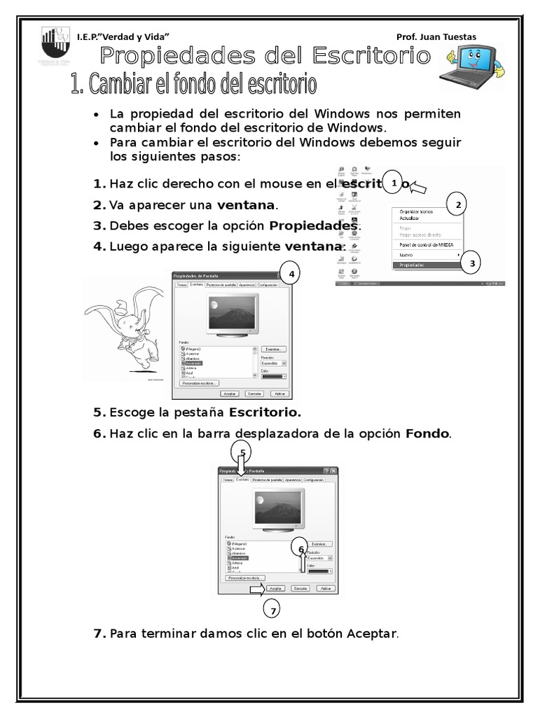 Segundo Grado Cambiar El Escritorio y Protector de Pantalla | PDF | Juegos  y actividades, image size:768x1024