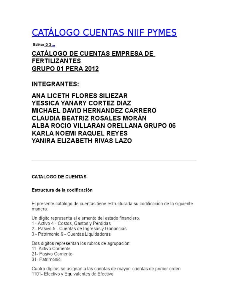 Catálogo Cuentas Niif Pymes | PDF | Contabilidad | Bancos