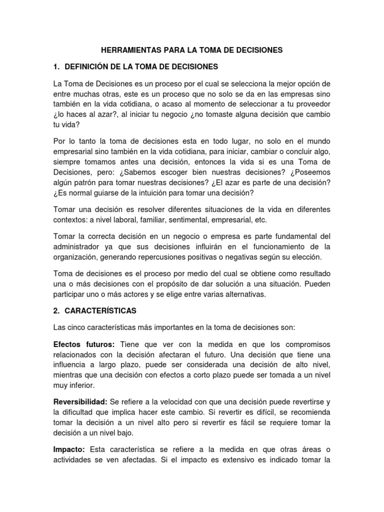 Herramientas para la Toma de Decisiones | PDF | Toma de decisiones ...